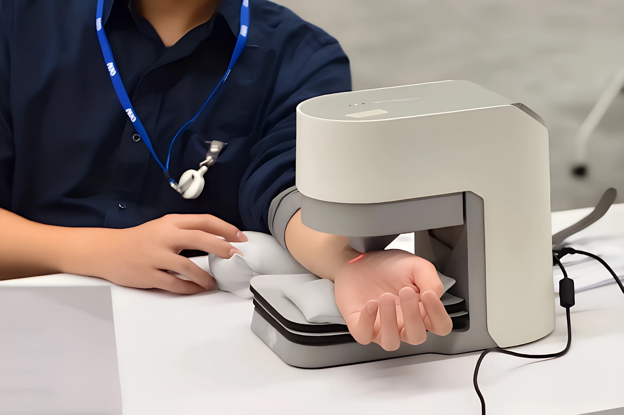 友達耘康中醫數位化檢測解決方案之脈象檢測系統採用高靈敏多點式壓力感測器，可真實還原「寸、關、尺」三部脈象量測結果